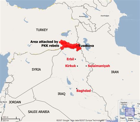 A map highlighting areas where Kurdish PKK rebels have attacked Turkish ...