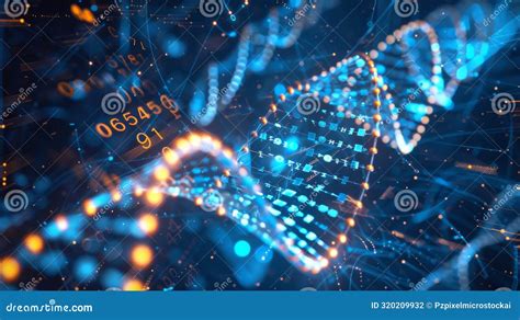 A DNA Double Helix Intertwining with Binary Code, Representing the Convergence of Biology and ...