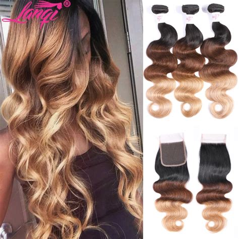 Brazilian Body Wave Honey Blonde Hair Bundles With Closure Lanqi B