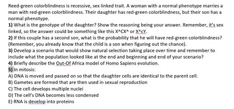 Solved Reed Green Colorblindness Is Recessive Sex Linked Chegg
