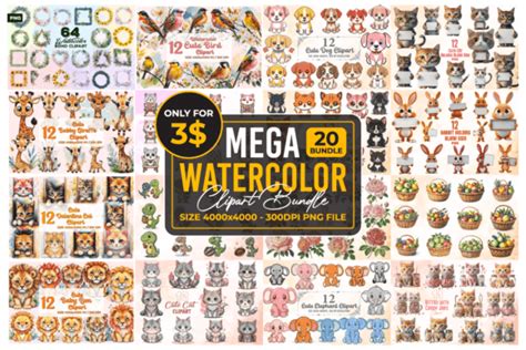 Mega Watercolor Clipart Bundle Bundle · Creative Fabrica