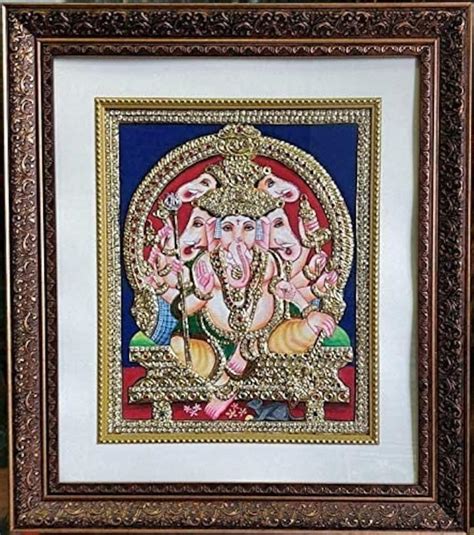 Five Head Ganesha Tanjore Painting With Frame Etsy