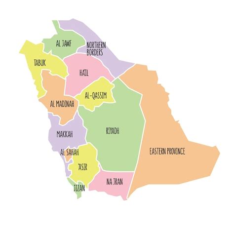 Mapa político da arábia saudita nomes de regiões sólidos cores