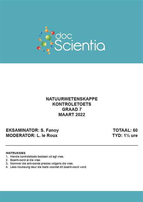 Gr 7 Natuurwetenskappe Toets En Memo Maart 2022