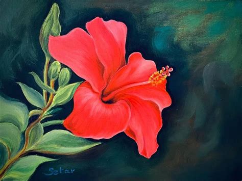 Red Hibiscus Flower Painting