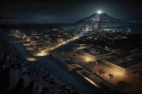 Premium Photo Teotihuacan At Night In Mexico Fantasy Aerial View Of