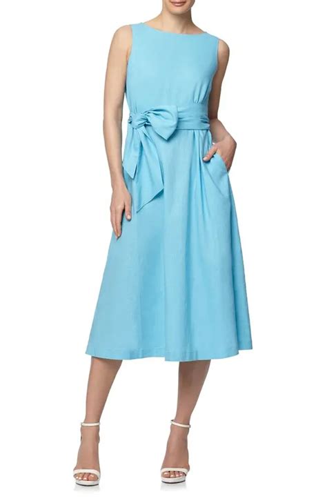 Buy Anne Klein Belted Linen Blend Midi Dress Siren Blue At 30 Off