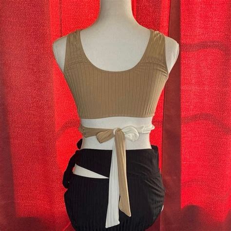 XL Beige Black White Bikini NEW Balletcore Tri Color Summer Colorblock Ballerina EBay