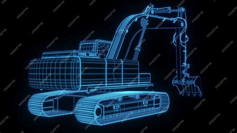 Premium Photo 3d Rendering Illustration Excavator Blueprint Glowing