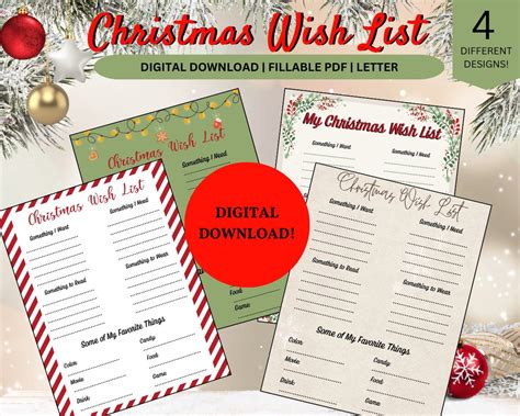 Christmas Wish List Printable Christmas Wish List Festive Holiday T