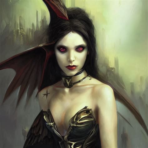 Krea Ai Raven Winged Female Vampire Fantasy Portrait Pai