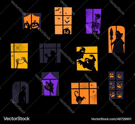 Halloween window with scary and spooky silhouettes