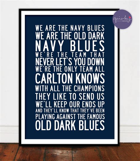 Carlton Blues Team Anthem Printable Digital Design Custom Size 25