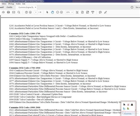 Cummins ISX Codes Chart