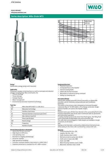 Series Description Wilo Drain MTS Atac Solutions Ltd