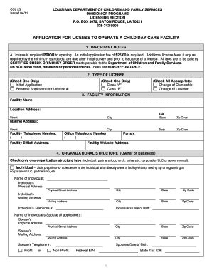 Fillable Online Dcfs Louisiana Application Ccl 25 Form Fax Email Print