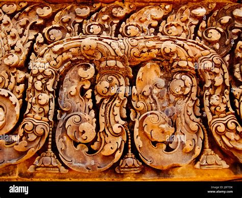 Angkor Wat Beautiful Carvings Bas Reliefs Of Banteay Srei Temple