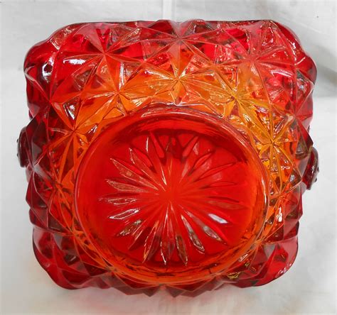 Indiana Amberina Basket Art Glass Monticello Sunset Mid Century Vintage Baskets