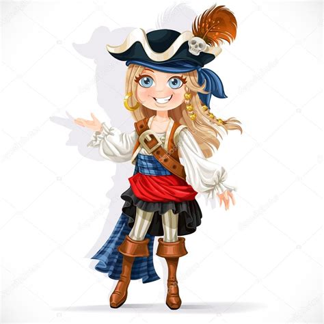 Cute Little Pirate Girl Isolated On A White Background ⬇ Vector Image