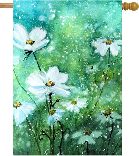 Amazon Shinesnow Watercolor Abstract White Flowers Daisy Field