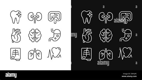 Organs Regular Checkup Pixel Perfect Linear Icons Set For Dark Light