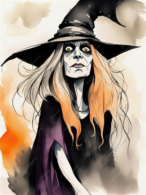 Premium Ai Image Hand Painted Creepy Halloween Witch Portrait