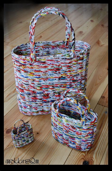 Newspapers Basket Bag Made Of Paper Paperwicker Recycled Paper