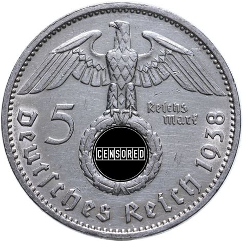 Монета германия, Третий рейх 5 рейхсмарок "Е" 1938 стоимостью 3150 руб.