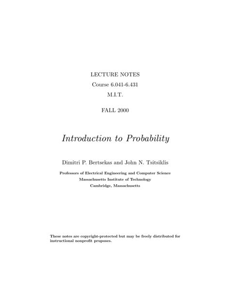 Bertsekas Intro To Probability Course Notes