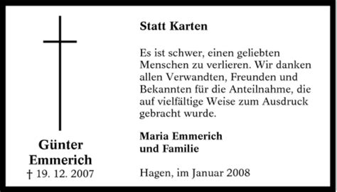 Traueranzeigen von Günter Emmerich Trauer in NRW de