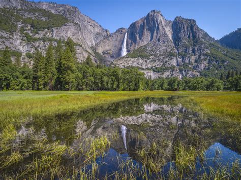 Yosemite Falls Water Reflections Yosemite National Park Spring Fuji