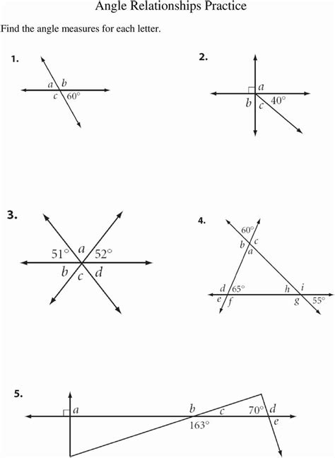 Angle Relationships Worksheets