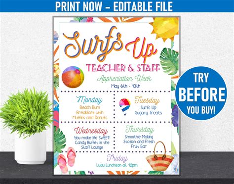 Editable Teacher Appreciation Staff Invitation Luncheon Newsletter