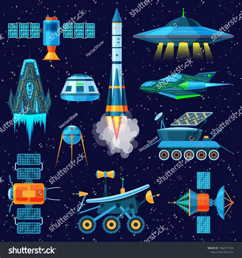 Rocket Vector Spaceship Or Spacecraft And Satellite Or Lunar Rover