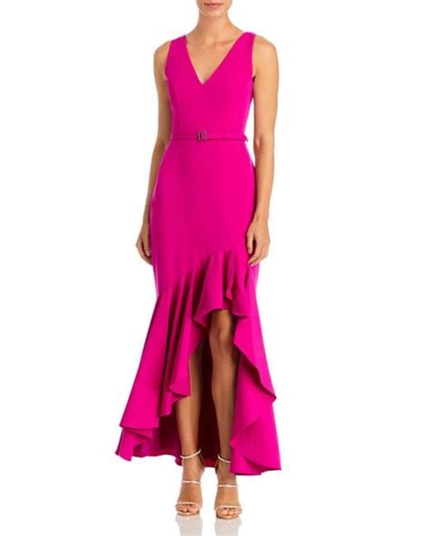 Eliza J Synthetic Asymmetrical High Low Ruffled Hem Gown In Magenta