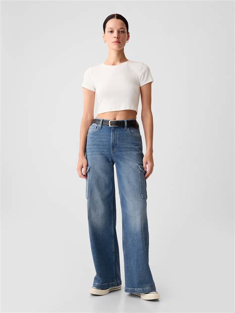 Gap High Rise Stride Wide Leg Cargo Jeans Pike And Rose