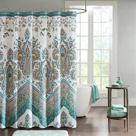 Luxury Teal Paisley Damask And Chevron Fabric Shower Curtain 72x72 Intelligentdesign Modern