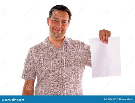 Man Holding Blank Piece Of Paper Stock Photo Image 25104560