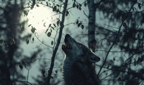 Wolf howling at the moon stock photo. Image of tree - 325378864