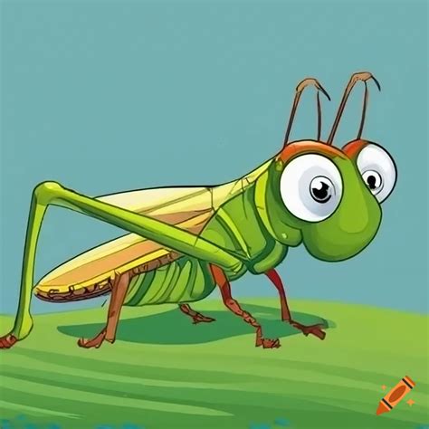 Cartoon Grasshopper Playing In The Fields