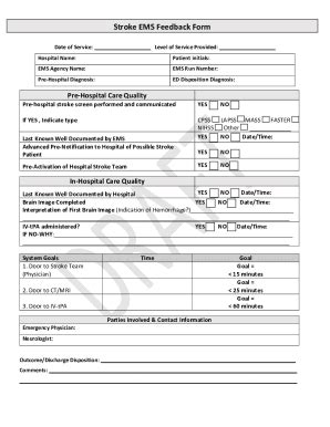 Fillable Online Stroke Ems Feedback Form Fax Email Print Pdffiller