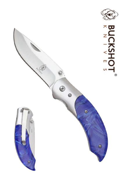 Spring Assisted Folding Knife Buckshot 3 5 Silver Blade Blue Marble Hunter Knifegeek