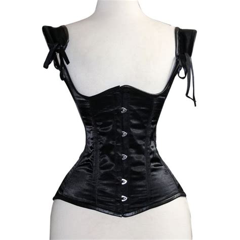 YAK COLLECTION Tops Black Satin Corset Front Steel Busk Real Steel