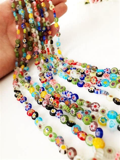 60 Pcs Millefiori Flat Coin Glass Beads Italian Floral Beads Etsy Beaded Jewelry Diy Beaded