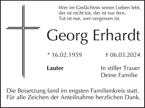 Georg Erhardt Traueranzeige Trauer InFranken De