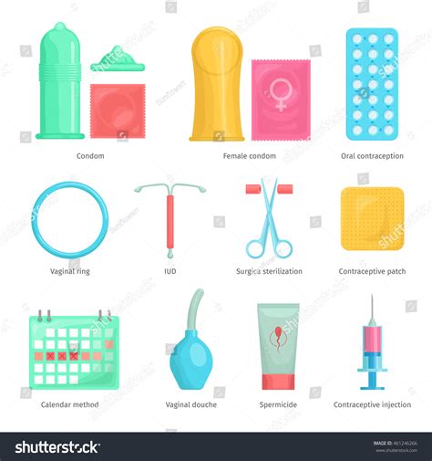 Contraception Methods Cartoon Icons Set Calendar Stock Vector 461246266