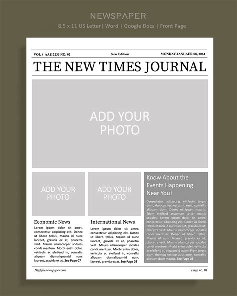 8.5 X 11 Newspaper Front Page Template - Word | Google Docs - Highfile