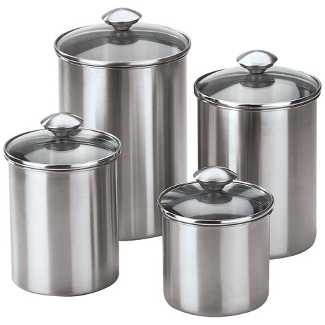 4 Piece Stainless Steel Modern Kitchen Canister Set EBay