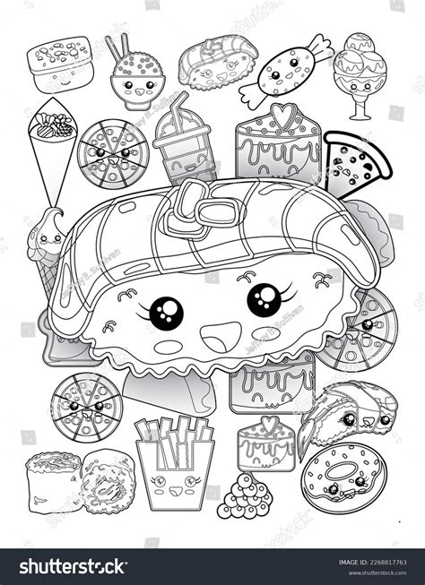 Cute Kawaii Japanese Food Coloring Book Stock Illustration