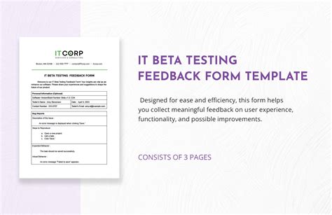 IT Beta Testing Feedback Form Template In Word PDF Google Docs